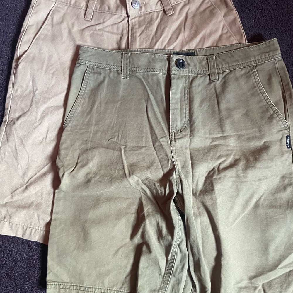 O'Neill Olive Green Shorts and Tan Volcom shorts